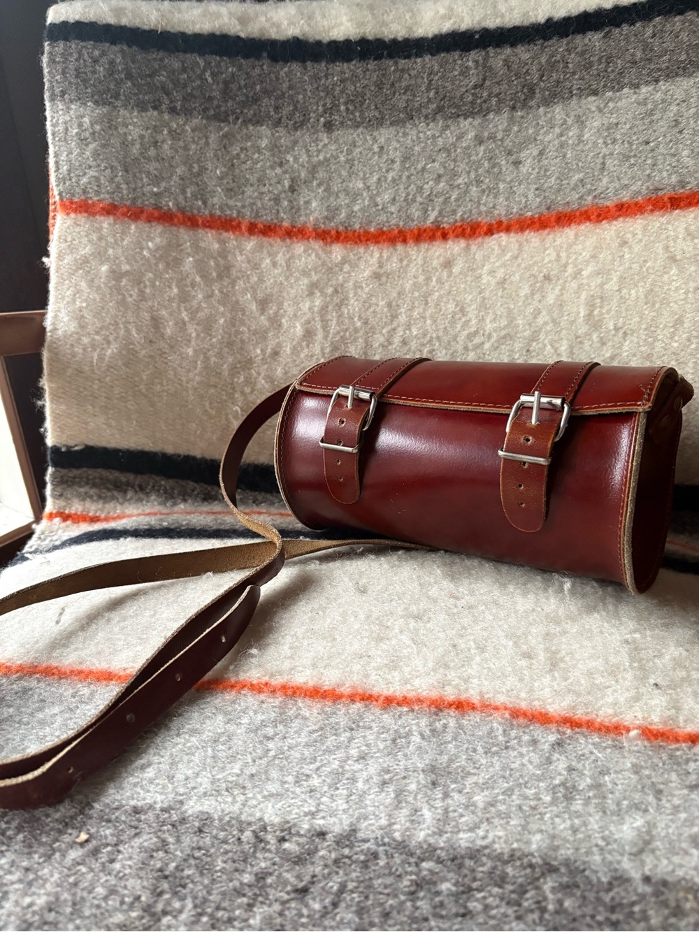 Vintage Handmade Leather Barrel Bag